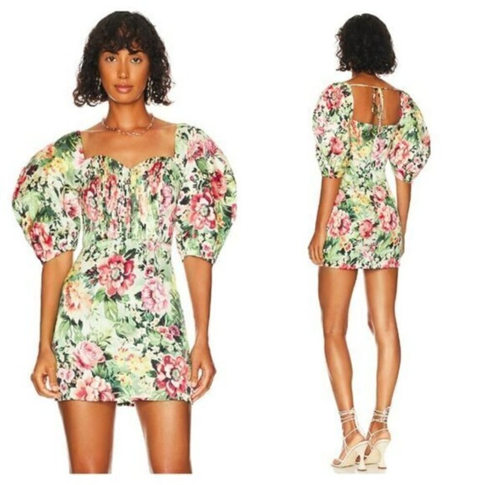 LPA Eden Floral Bustier Mini Dress - Green Rosa Floral